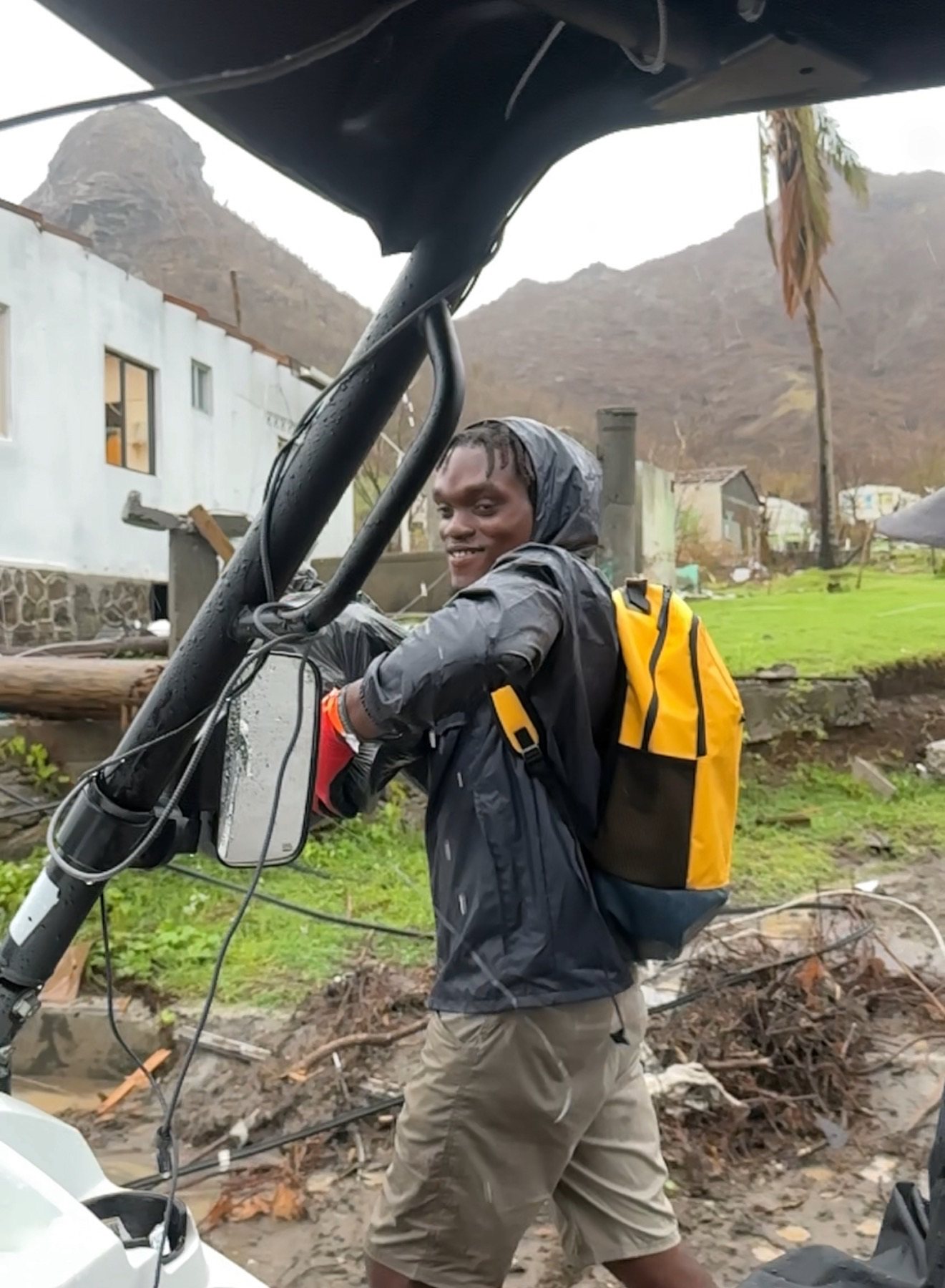 Chainsaw clearing equipment after Hurricane Beryl