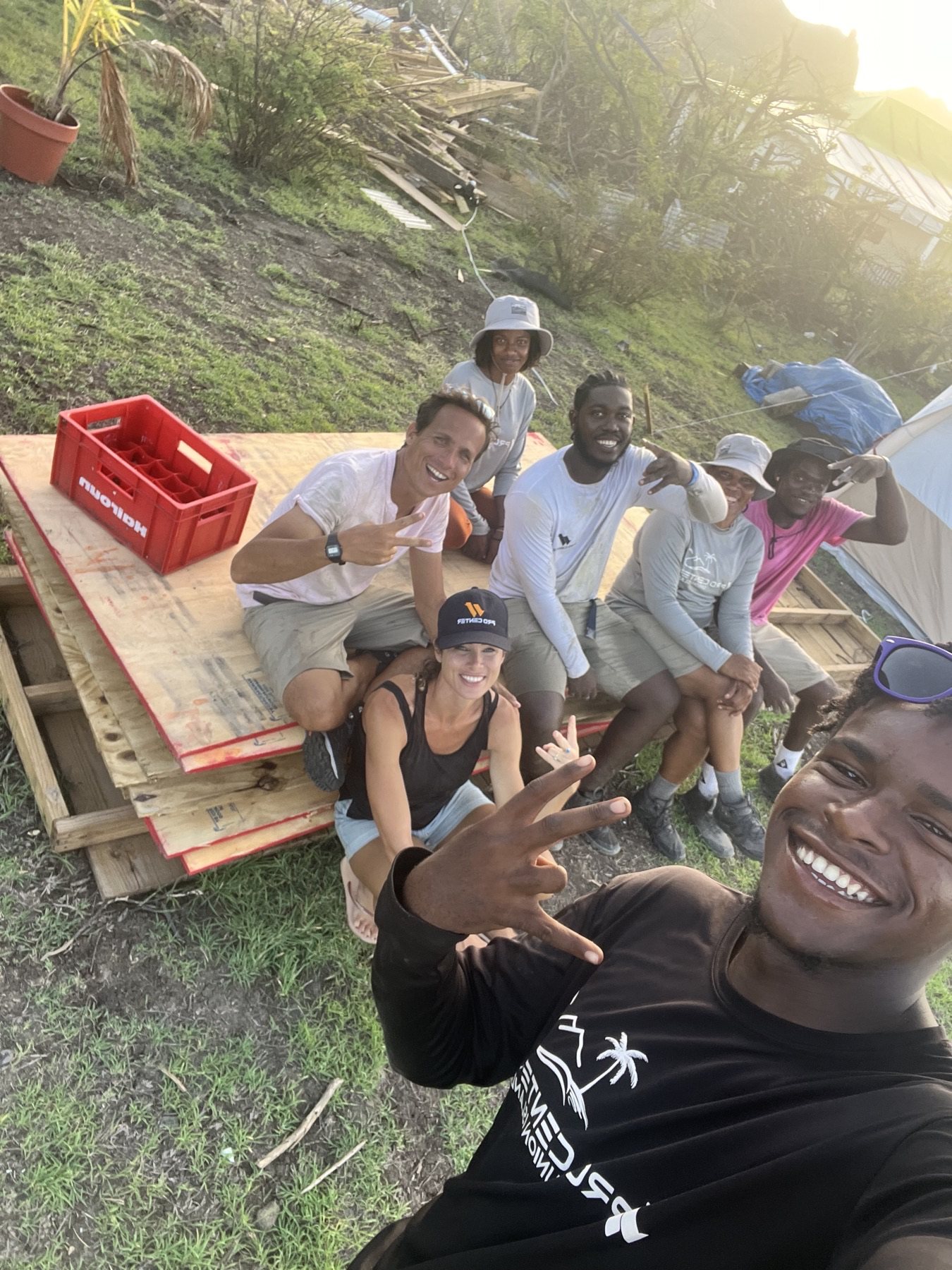 Local relief team moving supplies after Hurricane Beryl
